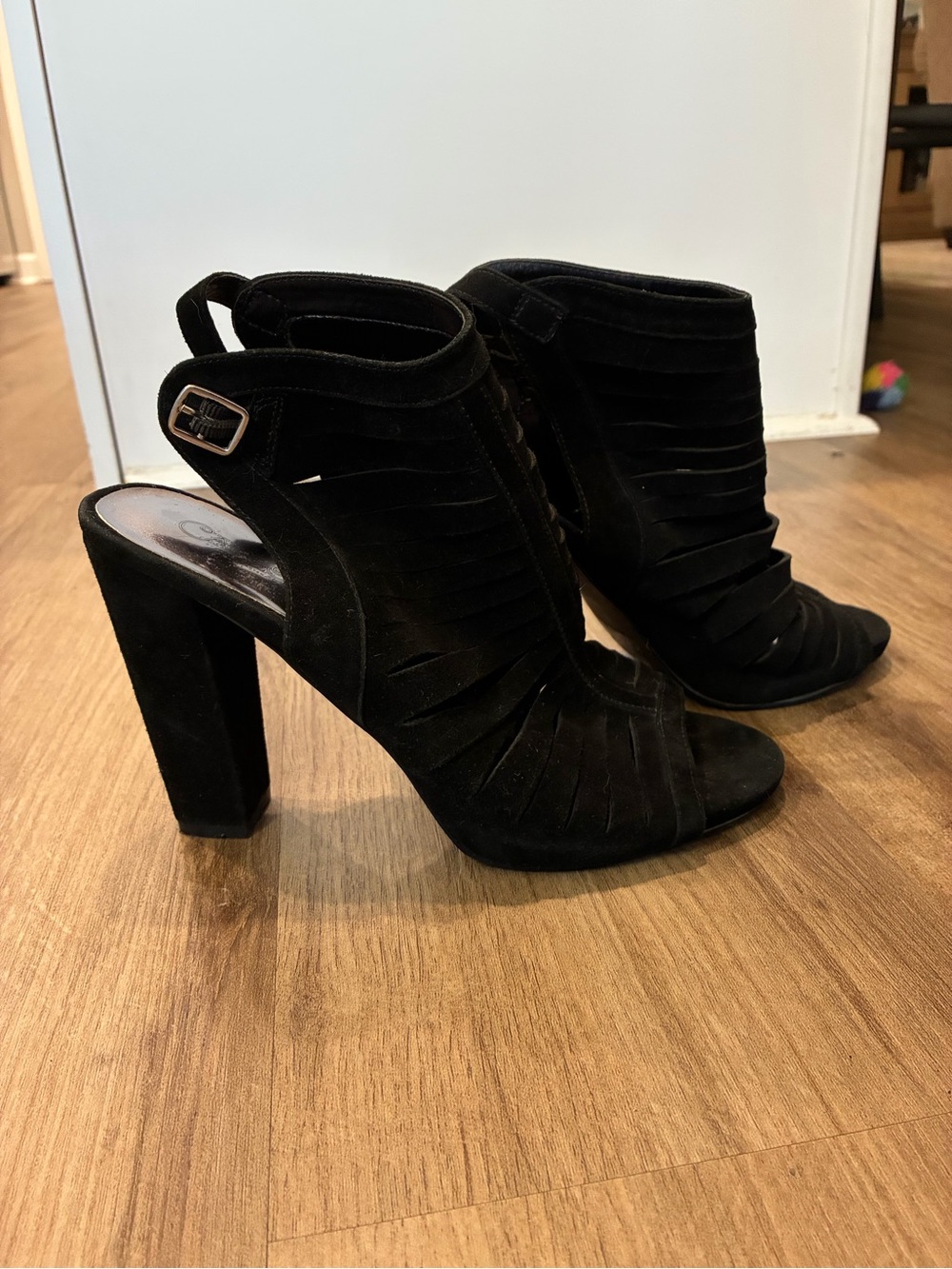 Carlos by Carlos Santana Scout Black Suede Cutout Slingback Heels